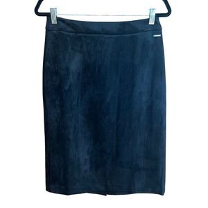 Tahari‎ Faux Suede Black Midi Skirt Womens S Pencil Style